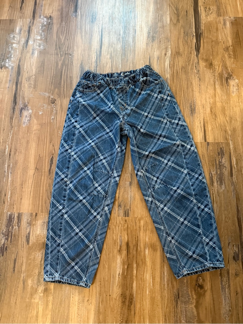 GAP Kids Plaid Blue Barrel Jeans